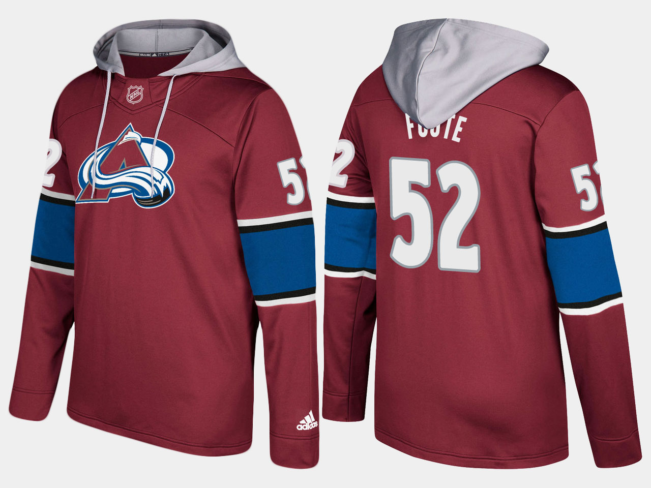 Men NHL Colorado avalanche retired #52 adam foote burgundy hoodie->colorado avalanche->NHL Jersey